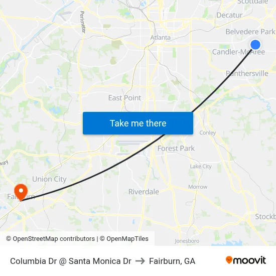 Columbia Dr @ Santa Monica Dr to Fairburn, GA map