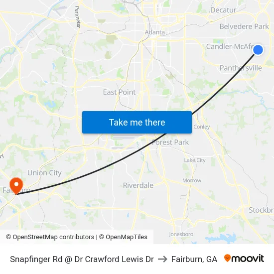 Snapfinger Rd @ Dr Crawford Lewis Dr to Fairburn, GA map