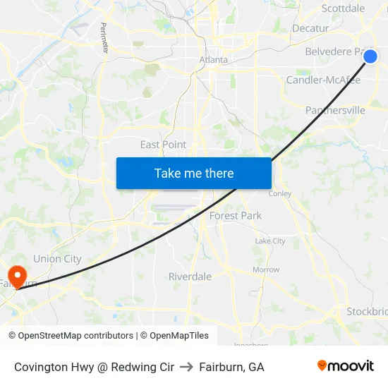 Covington Hwy @ Redwing Cir to Fairburn, GA map