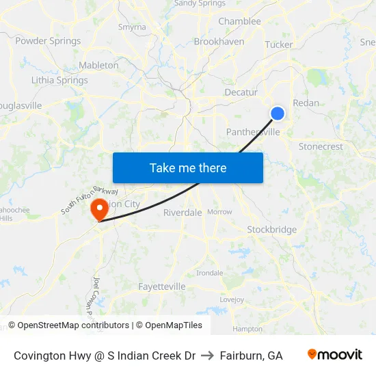 Covington Hwy @ S Indian Creek Dr to Fairburn, GA map