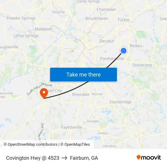 Covington Hwy @ 4523 to Fairburn, GA map