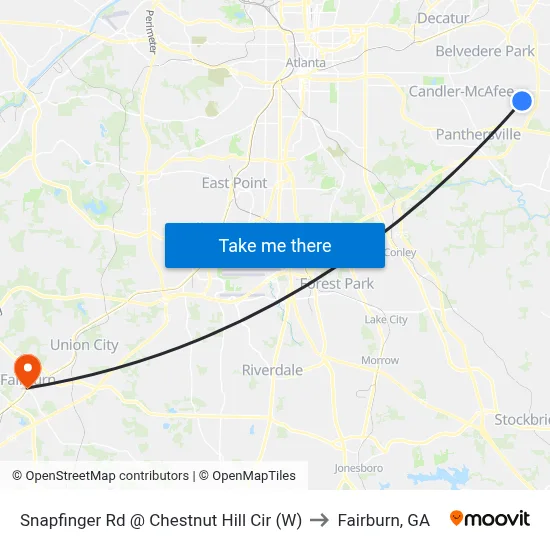 Snapfinger Rd @ Chestnut Hill Cir (W) to Fairburn, GA map