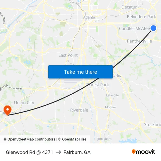 Glenwood Rd @ 4371 to Fairburn, GA map