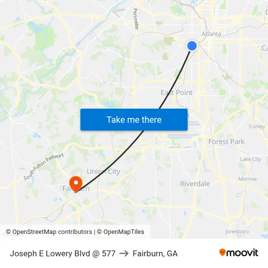 Joseph E Lowery Blvd @ 577 to Fairburn, GA map