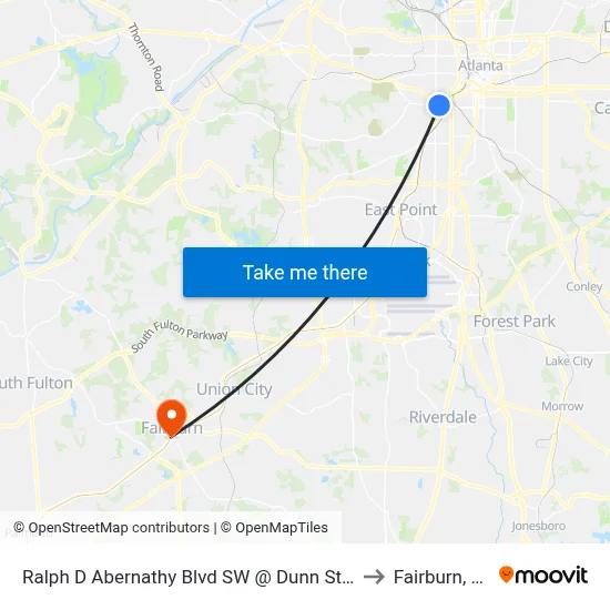 Ralph D Abernathy Blvd SW @ Dunn St SW to Fairburn, GA map