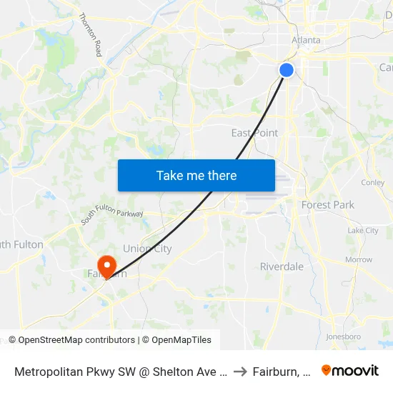 Metropolitan Pkwy SW @ Shelton Ave SW to Fairburn, GA map
