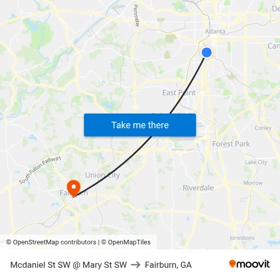 Mcdaniel St SW @ Mary St SW to Fairburn, GA map