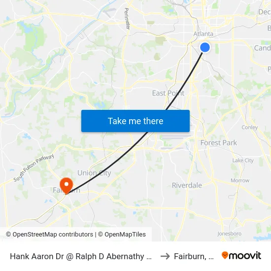 Hank Aaron Dr @ Ralph D Abernathy Blvd to Fairburn, GA map