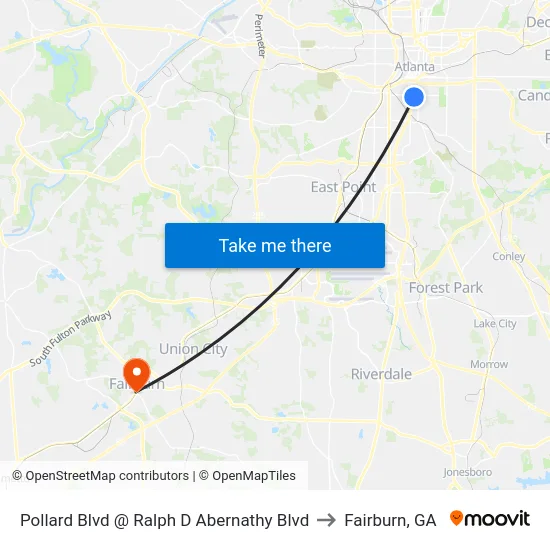 Pollard Blvd @ Ralph D Abernathy Blvd to Fairburn, GA map