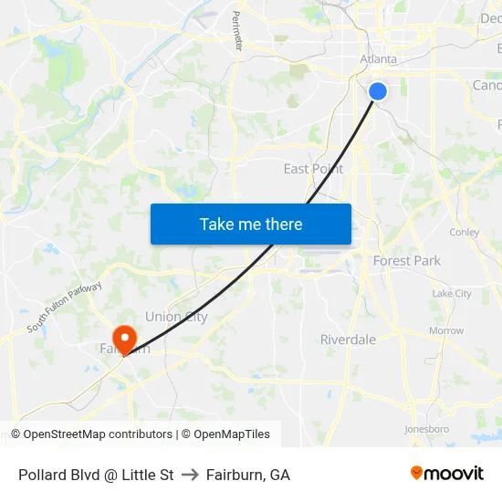 Pollard Blvd @ Little St to Fairburn, GA map