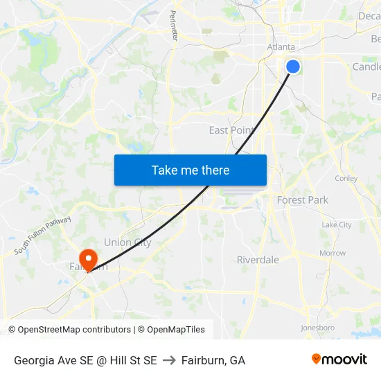 Georgia Ave SE @ Hill St SE to Fairburn, GA map