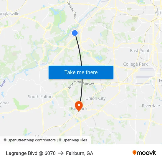 Lagrange Blvd @ 6070 to Fairburn, GA map