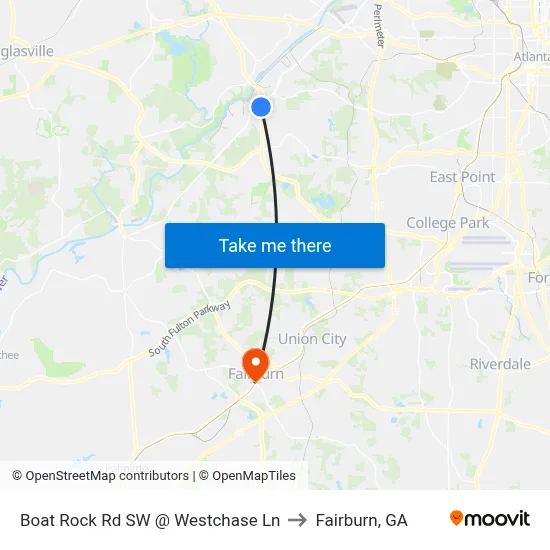 Boat Rock Rd SW @ Westchase Ln to Fairburn, GA map