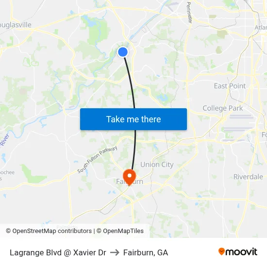 Lagrange Blvd @ Xavier Dr to Fairburn, GA map