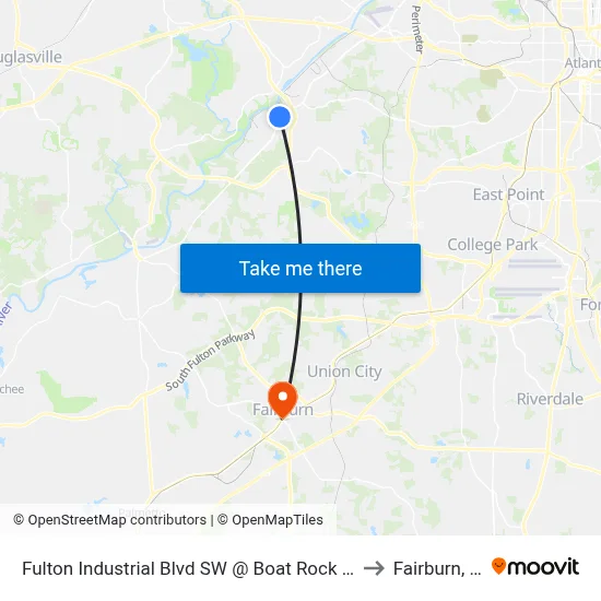 Fulton Industrial Blvd SW @ Boat Rock Rd SW to Fairburn, GA map