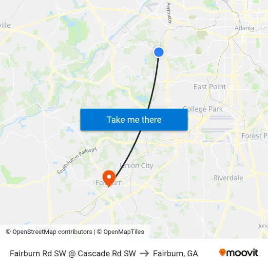 Fairburn Rd SW @ Cascade Rd SW to Fairburn, GA map
