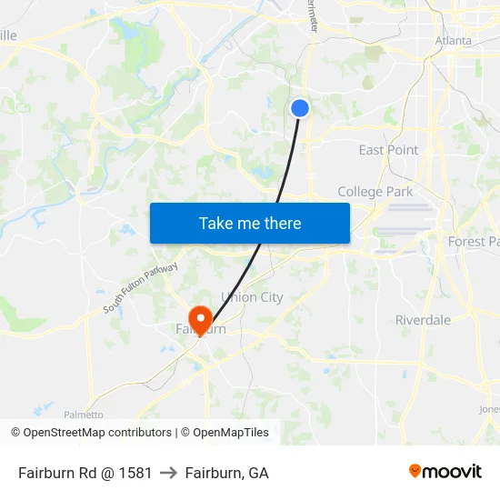 Fairburn Rd @ 1581 to Fairburn, GA map