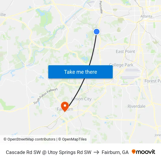 Cascade Rd SW @ Utoy Springs Rd SW to Fairburn, GA map