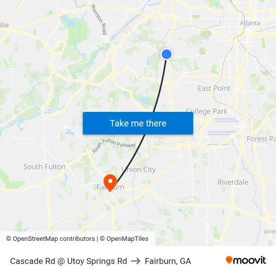 Cascade Rd @ Utoy Springs Rd to Fairburn, GA map
