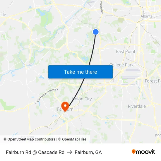 Fairburn Rd @ Cascade Rd to Fairburn, GA map