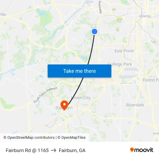 Fairburn Rd @ 1165 to Fairburn, GA map