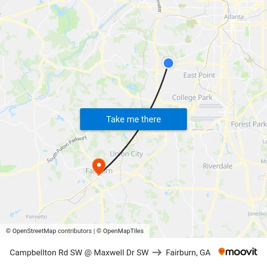 Campbellton Rd SW @ Maxwell Dr SW to Fairburn, GA map