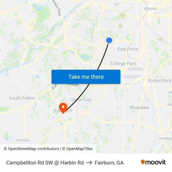Campbellton Rd SW @ Harbin Rd to Fairburn, GA map