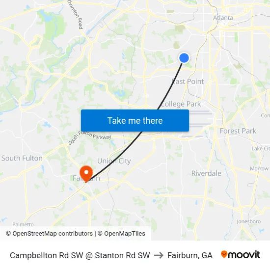 Campbellton Rd SW @ Stanton Rd SW to Fairburn, GA map