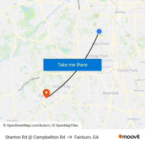 Stanton Rd @ Campbellton Rd to Fairburn, GA map