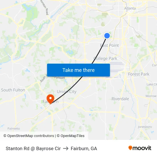 Stanton Rd @ Bayrose Cir to Fairburn, GA map