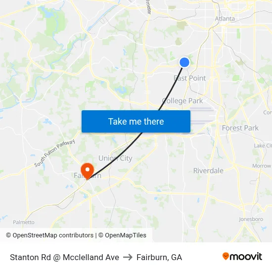 Stanton Rd @ Mcclelland Ave to Fairburn, GA map