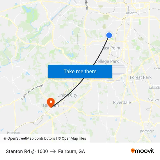 Stanton Rd @ 1600 to Fairburn, GA map
