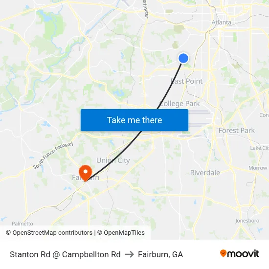 Stanton Rd @ Campbellton Rd to Fairburn, GA map