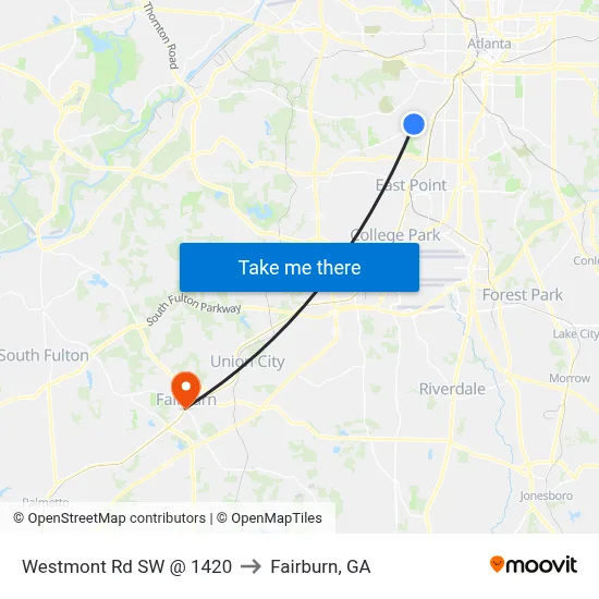 Westmont Rd SW @ 1420 to Fairburn, GA map
