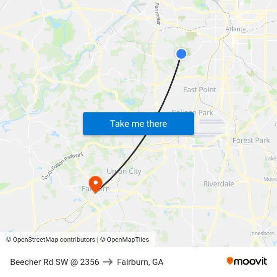Beecher Rd SW @ 2356 to Fairburn, GA map