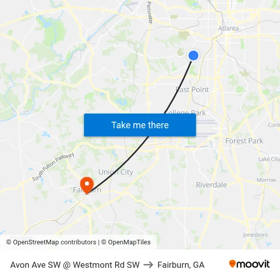 Avon Ave SW @ Westmont Rd SW to Fairburn, GA map