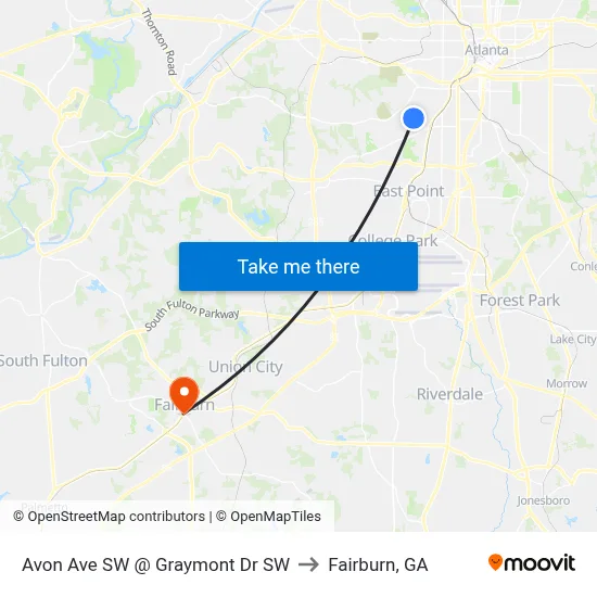 Avon Ave SW @ Graymont Dr SW to Fairburn, GA map