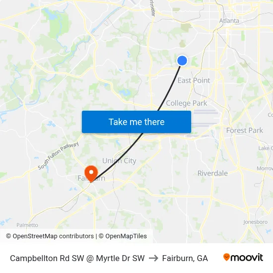 Campbellton Rd SW @ Myrtle Dr SW to Fairburn, GA map