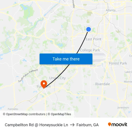 Campbellton Rd @ Honeysuckle Ln to Fairburn, GA map
