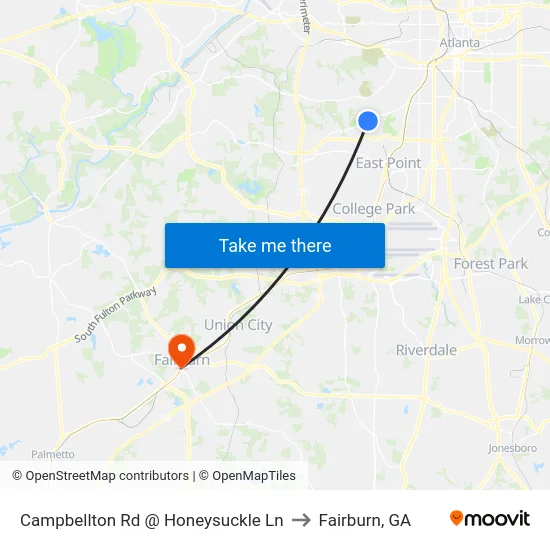 Campbellton Rd @ Honeysuckle Ln to Fairburn, GA map