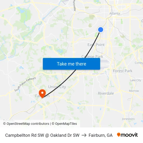 Campbellton Rd SW @ Oakland Dr SW to Fairburn, GA map