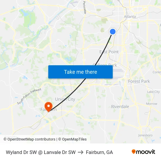 Wyland Dr SW @ Lanvale Dr SW to Fairburn, GA map