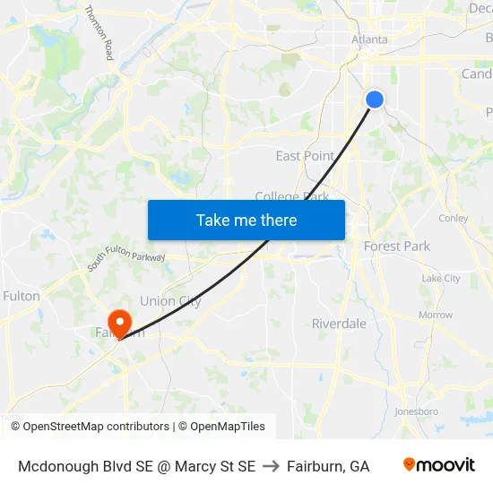 Mcdonough Blvd SE @ Marcy St SE to Fairburn, GA map