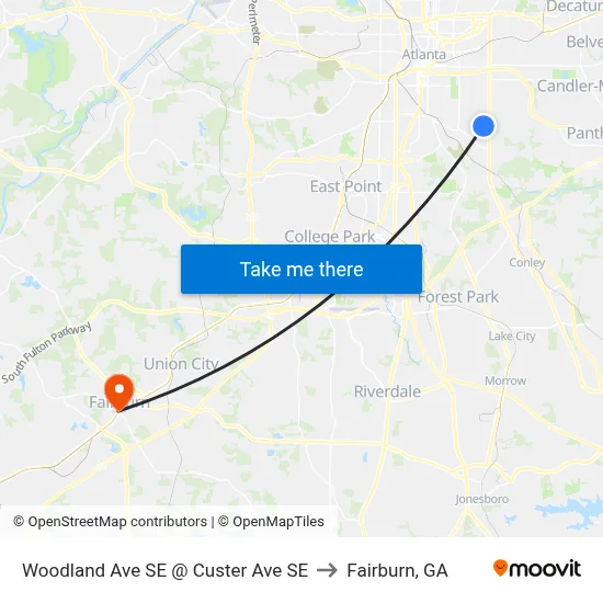 Woodland Ave SE @ Custer Ave SE to Fairburn, GA map
