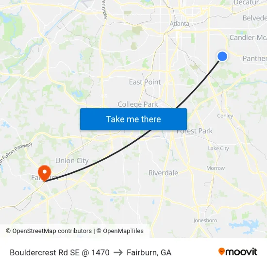 Bouldercrest Rd SE @ 1470 to Fairburn, GA map