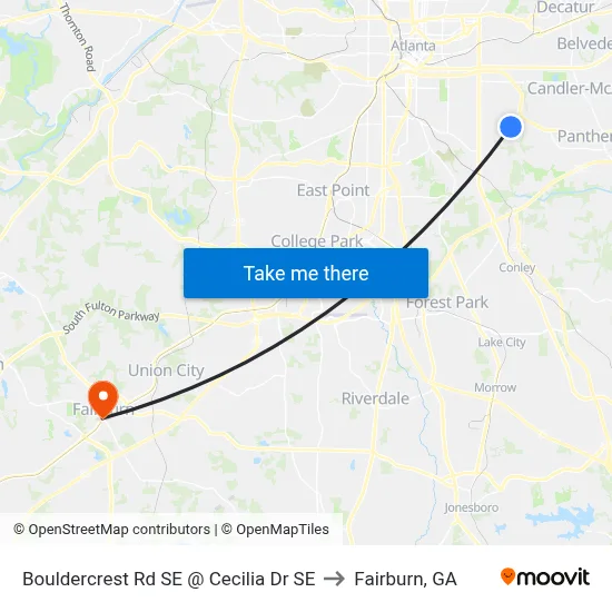 Bouldercrest Rd SE @ Cecilia Dr SE to Fairburn, GA map