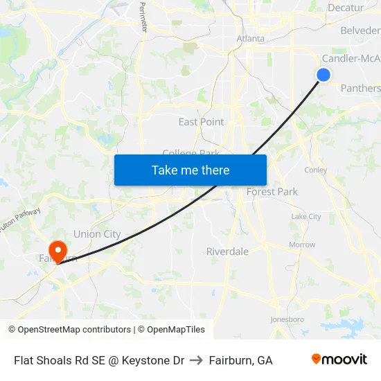 Flat Shoals Rd SE @ Keystone Dr to Fairburn, GA map