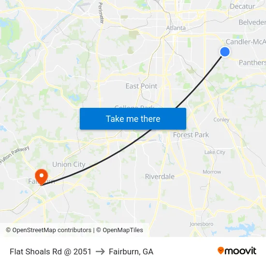 Flat Shoals Rd @ 2051 to Fairburn, GA map