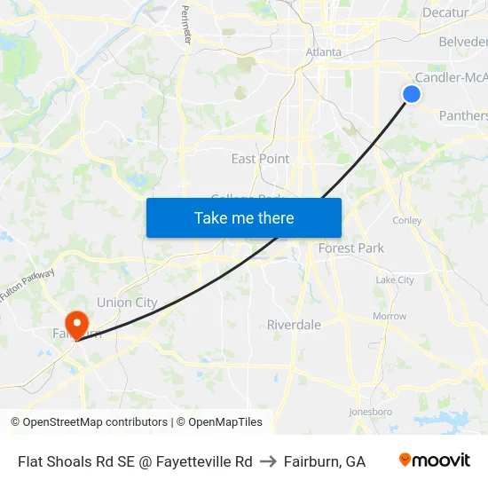 Flat Shoals Rd SE @ Fayetteville Rd to Fairburn, GA map