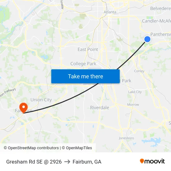 Gresham Rd SE @ 2926 to Fairburn, GA map